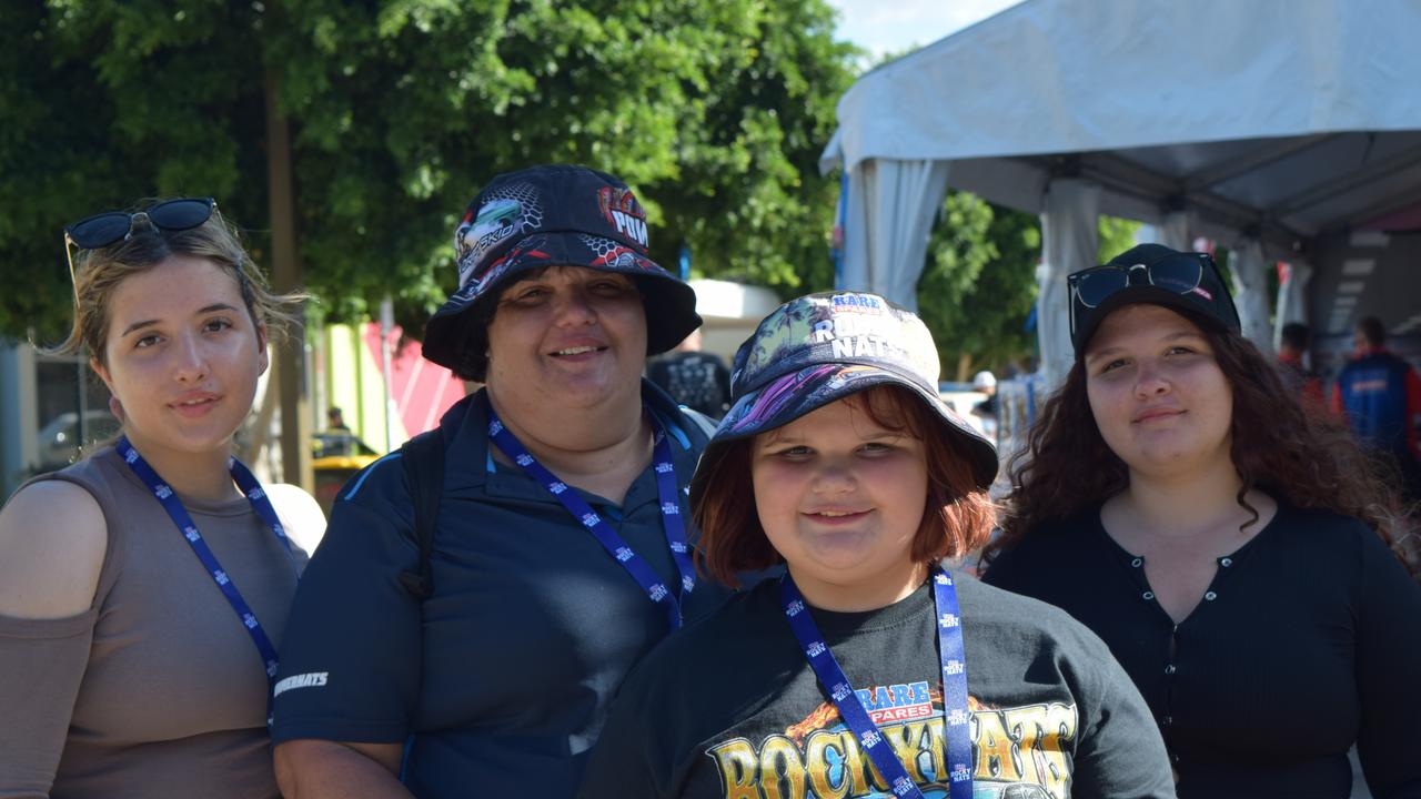 Georgia (Left), Ann (Centre Left), Maddy (Centre Right), and Emma McCarthy at the Rockynats in the CBD on Sunday, April 17.