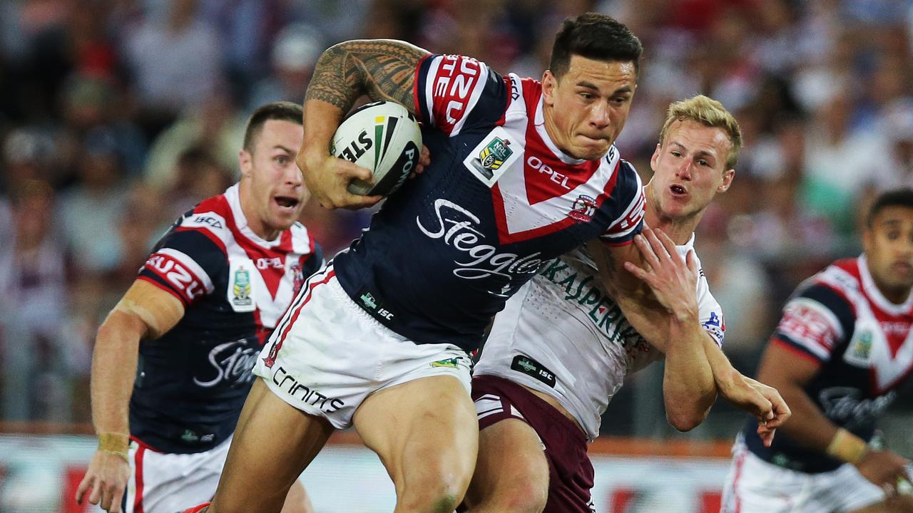 Sonny Bill Williams on the burst for the Roosters in the 2013 Grand Final.