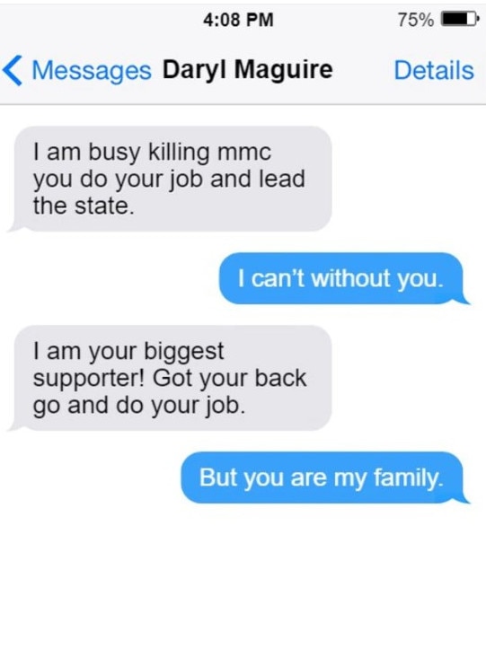 Texts sent between Gladys Berejiklian and Daryl Maguire.