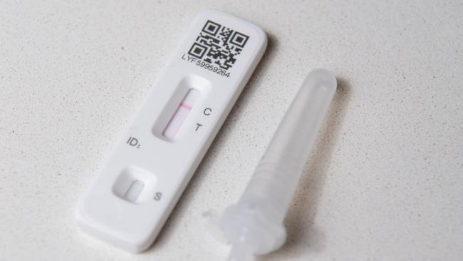 A Covid-19 Lateral Flow (LFT) self-test kit, containing a SARS-CoV-2 Antigen Rapid Test, as used Britain's National Health Service. Picture: AFP