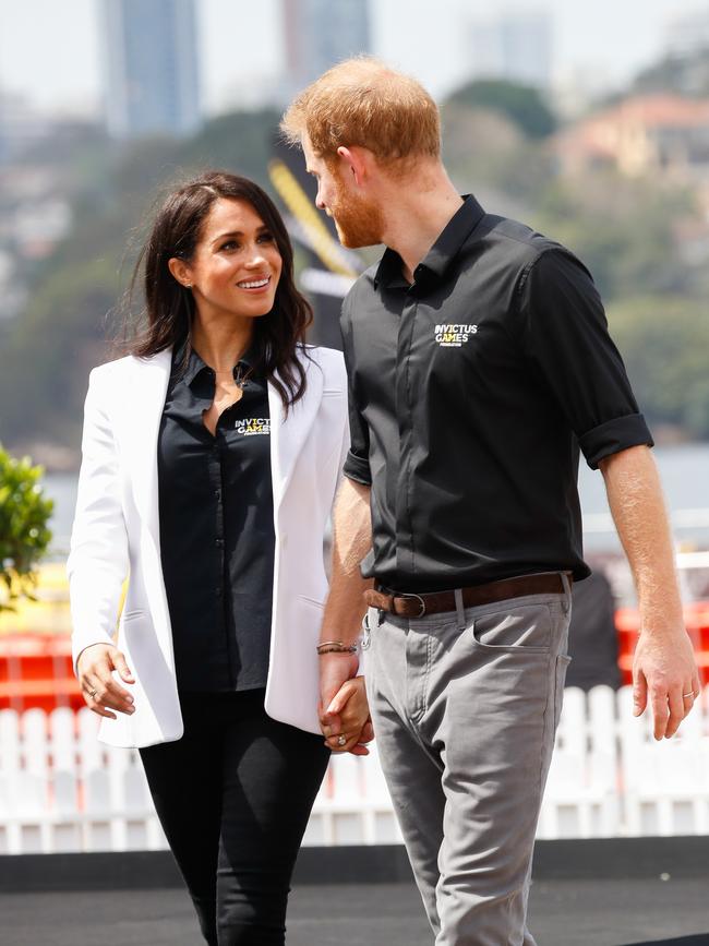 The Duke and Duchess hold hands on Cockatoo Island. Picture: Getty