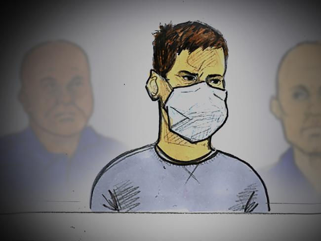 A court sketch of Richard Pusey during a bail hearing at Melbourne Magistrates Court Picture: AAP