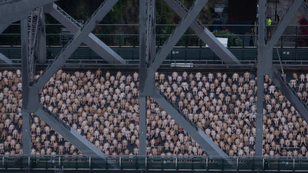 The models take their place on Story Bridge. Picture: NewsWire/ David Kapernick