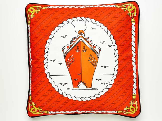 Cruise Liner on Orange Canvas cushion.