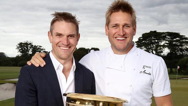 Curtis Stone with his brother Luke at the Presidents Cup golf in Melbourne.