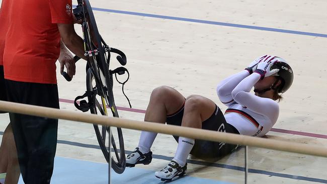 Vogel after winning gold in the women’s sprint at the 2016 Rio Olympics. Picture: Adam Head.