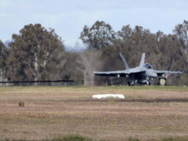 An EA-18G Growler and a F/A-18F Super Hornet both performed separate emergency landings at RAAF Base Amberley on Wednesday afternoon after declaring “PANS”, an urgent call where something is wrong but noones life is in imminent danger. Picture: Supplied