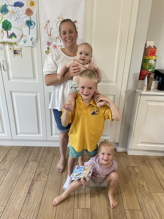 Coleambally mother Amanda Simpson O’Connor with son George, 5, daughter Charlotte, 3 and daughter Sophie, eight months. Picture: Supplied