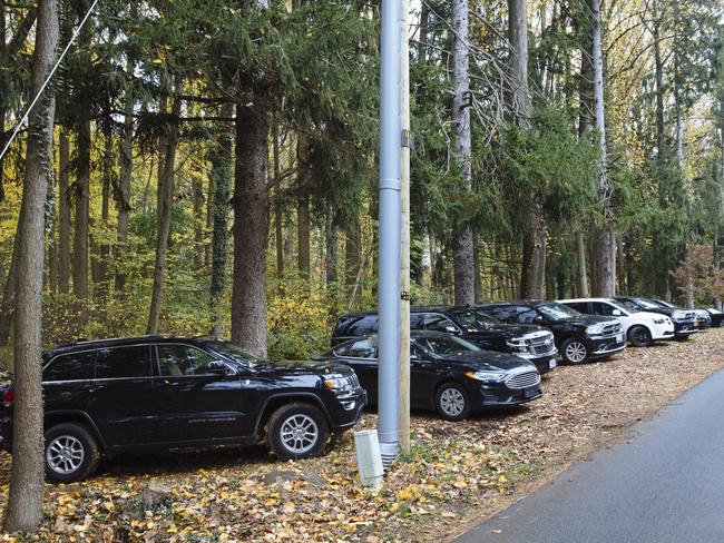 Secret Service vehicles sit parked outside Joe Biden's, home in the Greenville neighbourhood of Wilmington, Delaware. Picture: Angus Mordant