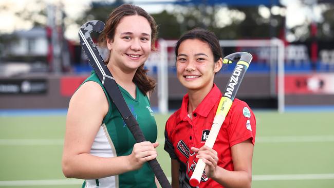 Brothers TAS's Emma Lyle and Souths’ Melanie Lum competed against each other in the Cairns Hockey Association U18B women’s grand final match. PICTURE: BRENDAN RADKE