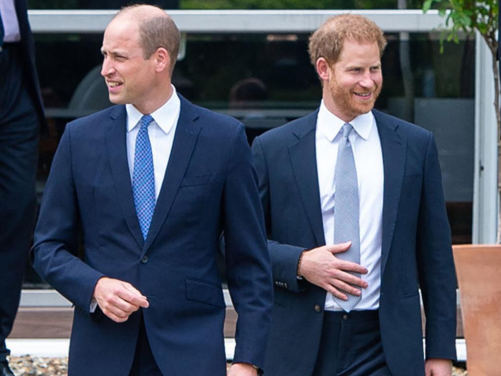Prince William and Prince Harry at the unveiling of a statue of their mother, Princess Diana at The Sunken Garden in Kensington Palace, London on July 1, 2021. Picture: Dominic Lipinski / POOL / AFP.