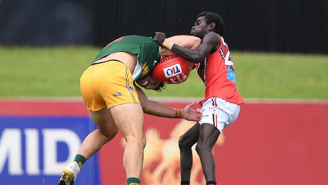 St Mary's won against the Tiwi Bombers in Round 3 of the NTFL Men's Premier League. Picture: Felicity Elliott/AFLNT Media