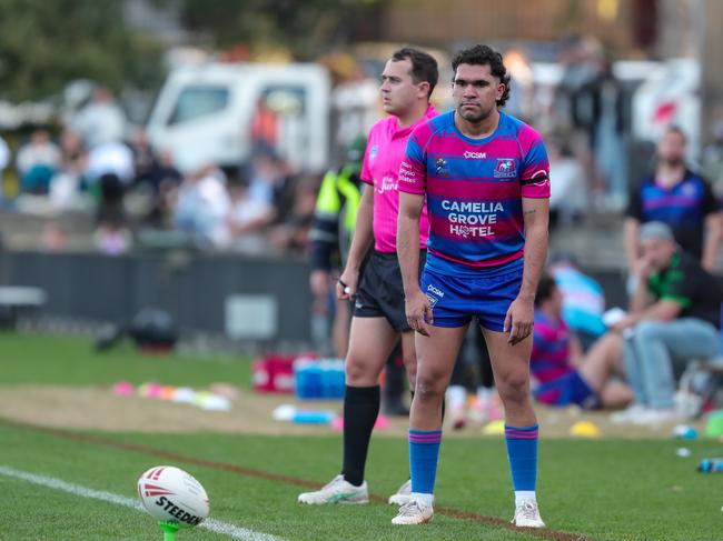 Craig McKenzie with another sideline conversion attempt.Picture: Adam Wrightson Photography. Souths Juniors Grand Final DaySouths Juniors Rugby League - A Grade.Grand Final.Alexandria Rovers vs Coogee Randwick WombatsRedfern Oval, Redfern, 3:40pm.8 September 2024.