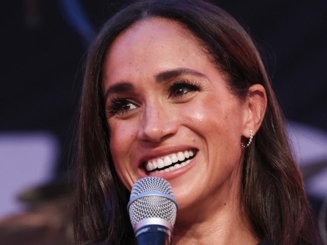 DUESSELDORF, GERMANY - SEPTEMBER 12: Meghan, Duchess of Sussex speaks on stage at the "Friends @ Home Event" at the Station Airport during day three of the Invictus Games DÃÂ¼sseldorf 2023 on September 12, 2023 in Duesseldorf, Germany. (Photo by Chris Jackson/Getty Images for the Invictus Games Foundation)