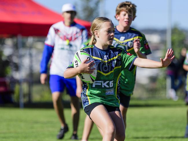 Ella Keogh of Fairview Heights State School in the inaugural Primary Interschools Reconciliation Touch Carnival hosted by Glenvale State School, Wednesday, May 28, 2025. Picture: Kevin Farmer