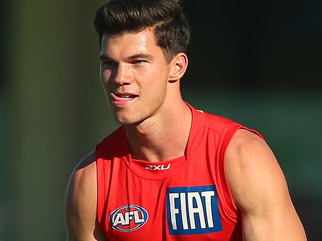 CAIRNS, AUSTRALIA - JULY 11: Jaeger O'Meara kicks during a Gold Coast Suns AFL training session at Cazaly's Stadium on July 11, 2014 in Cairns, Australia. (Photo by Chris Hyde/Getty Images)