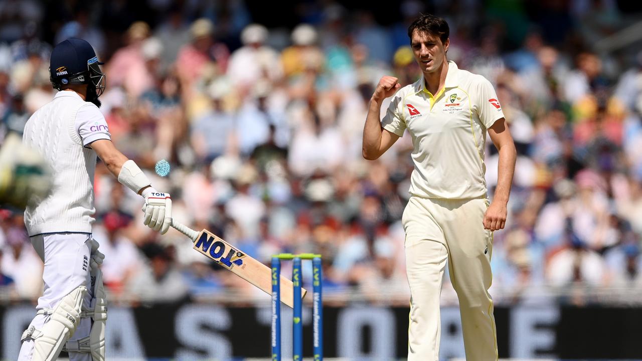 England had no answers for Pat Cummins in the first session. Picture: Getty