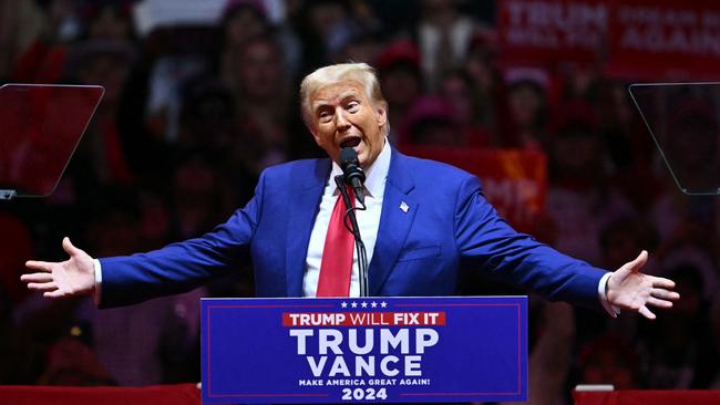 Former US President and Republican presidential candidate Donald Trump speaks during a campaign rally at Madison Square Garden in New York, October 27, 2024. (Photo by ANGELA WEISS / AFP)