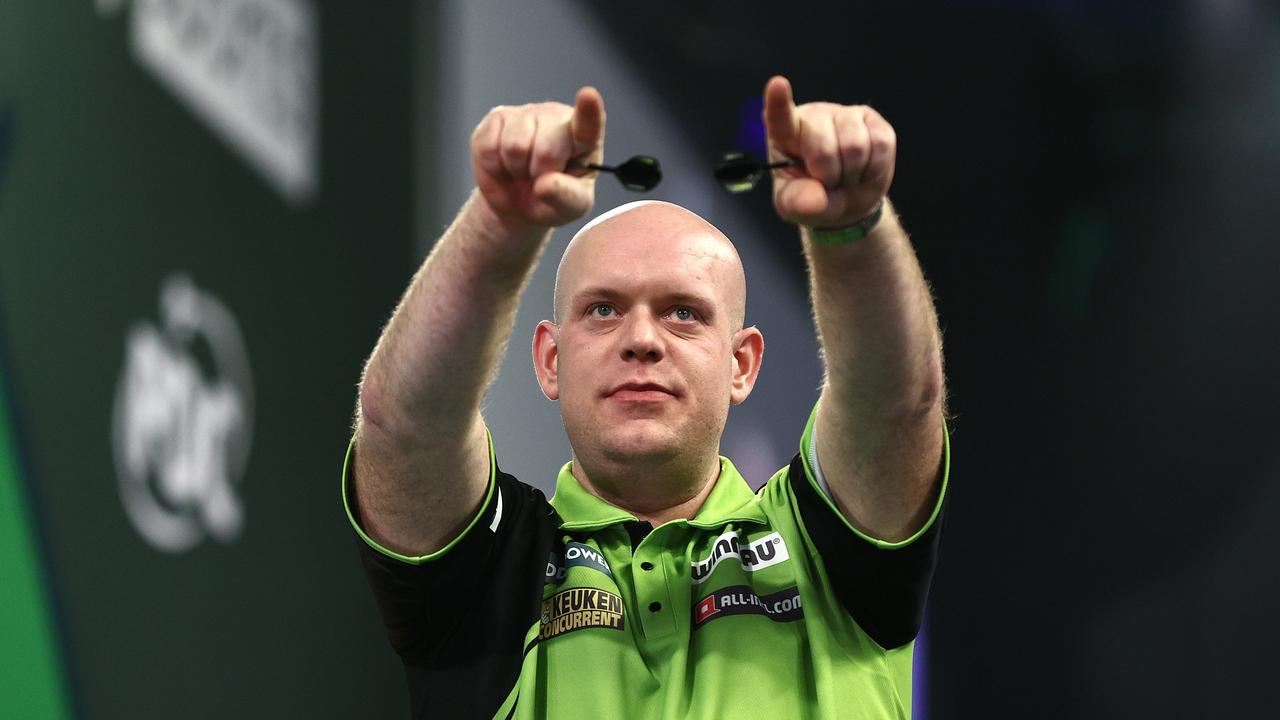 Michael van Gerwen of the Netherlands is chasing his fourth world darts title. (Photo by James Fearn/Getty Images)