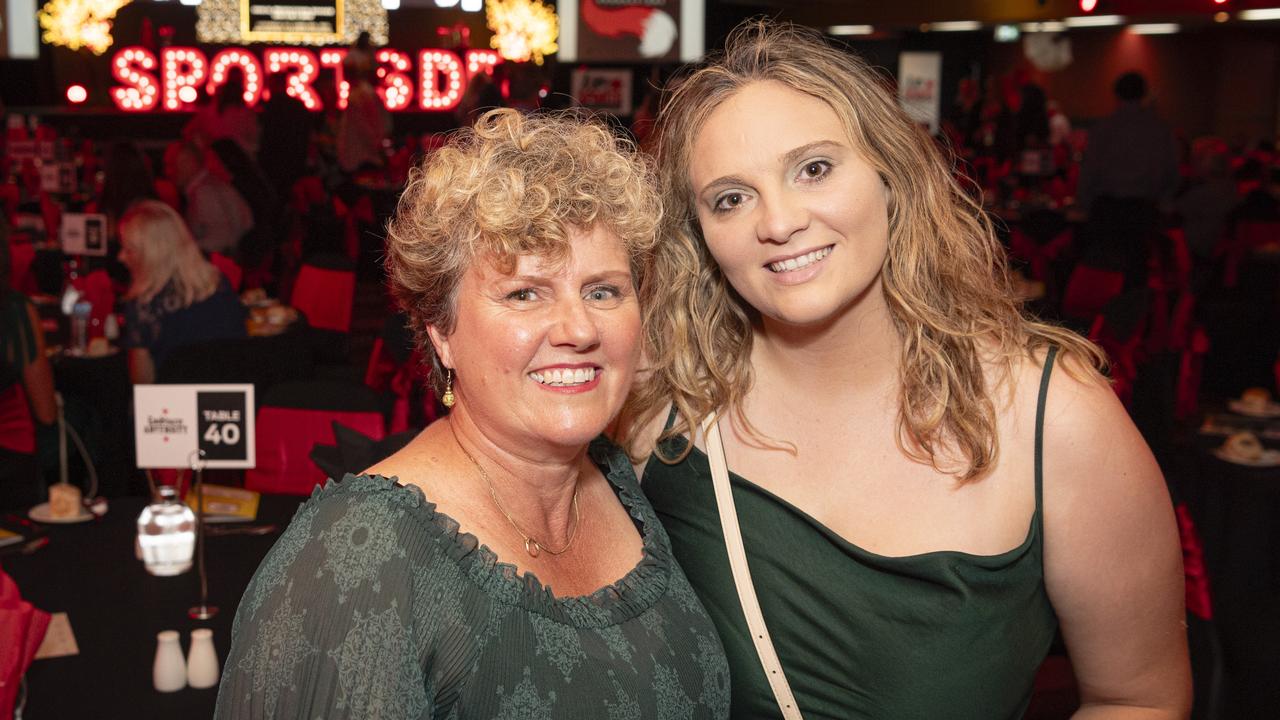 Anita Ryle (left) and Jessikah Leo at the Sports Darling Downs presentation dinner at Rumours International, Saturday, February 1, 2025. Picture: Kevin Farmer