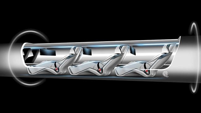 An image released by Tesla Motors, is a sketch of the Hyperloop capsule with passengers on-board. Picture: AP Photo/Tesla Motors
