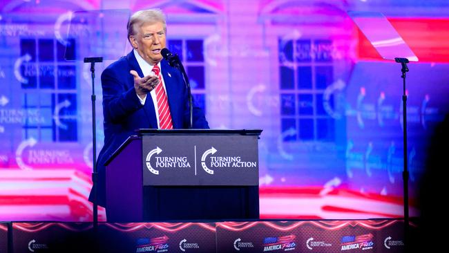 President-elect Donald Trump speaks during Turning Point's annual AmericaFest 2024 in Phoenix, Arizona, on December 22. Picture: AFP