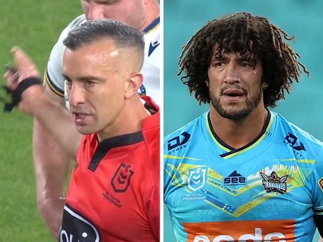 Referee Matt Cecchin put Proctor in his place in the first half. Credit: Fox League/Getty