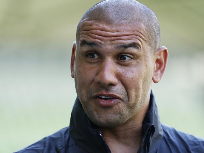 MELBOURNE, AUSTRALIA - DECEMBER 03: Melbourne City head coach Patrick Kisnorbo speaks to the media during a joint A-League media opportunity at AAMI Park on December 03, 2021 in Melbourne, Australia. (Photo by Daniel Pockett/Getty Images)