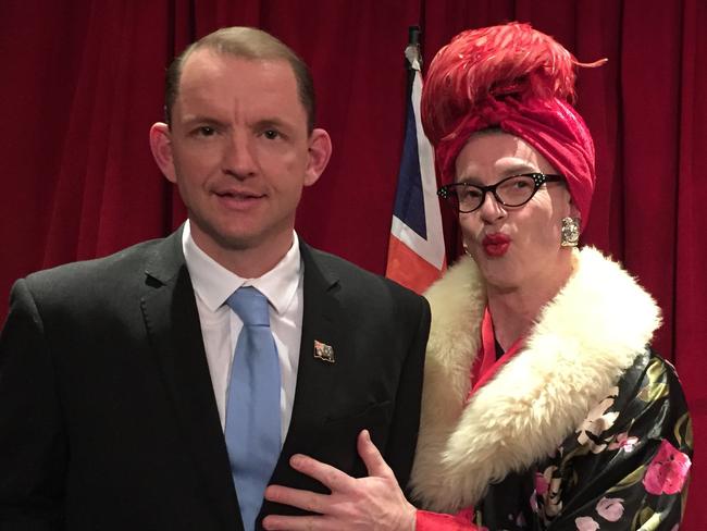 Deidre with Tony Abbott impersonator Jonas Holt.