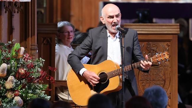 Paul Kelly performs during the Dr Lowitja O’Donoghue funeral service at St Peters Cathedral in Adelaide. Picture: NCA NewsWire/David Mariuz