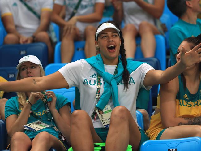 Rio Olympics 2016. The Men's Australian Basketball team, the Boomers, v. Lithuania at Carioca 1, in Olymic Park Rio de Janeiro, Brazil. Australia's Liz Cambage in the crowd. Picture: Alex Coppel