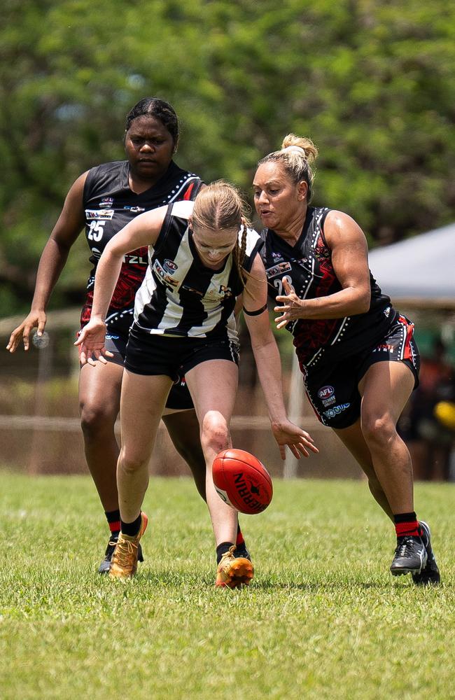 Action shots from NTFL Round 9 at Tiwi, 30 November 2024. Picture: Jack Riddiford / AFLNT Media