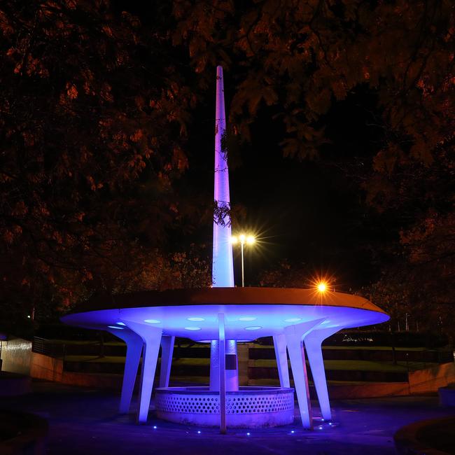 The Railway Roundabout lit up in blue. Picture: NIKKI DAVIS-JONES