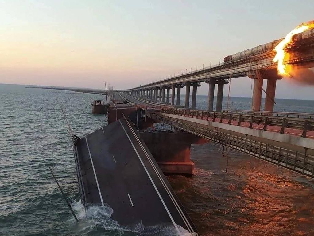 Russia’s Kerch Bridge was destroyed after an explosion. Picture: Security Service of Ukraine / AFP