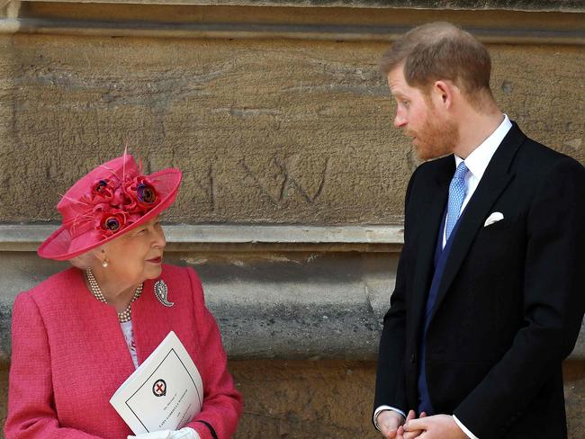 Prince Harry with his beloved grandmother in 2019. Picture: AFP