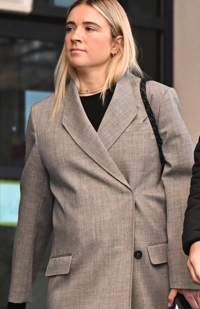 Kristie Mewis, the partner of Australian footballer Sam Kerr, leaves Kingston Crown Court on February 06, 2025 in Kingston upon Thames, England. (Photo by Leon Neal/Getty Images)