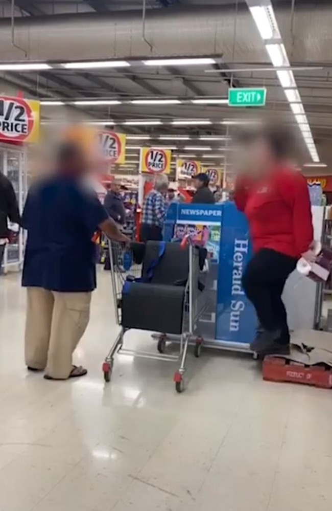 The man ignored requests to leave the store and continued to ask who the staff member was giving the large packs of toilet paper to. Picture: Facebook