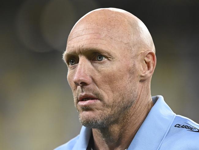 TOWNSVILLE, AUSTRALIA - AUGUST 17: Sharks coach Craig Fitzgibbon speaks after winning the round 25 NRL match between North Queensland Cowboys and Cronulla Sharks at Qld Country Bank Stadium on August 17, 2023 in Townsville, Australia. (Photo by Ian Hitchcock/Getty Images)