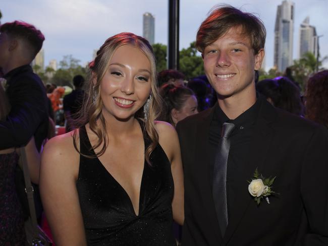 Jasmine Mallard and Brodie Graham at the Coomera Anglican College Formal at HOTA. Picture: Marcelo Lang.