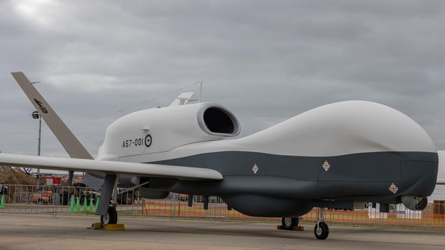 A MQ-4C Triton unmanned aircraft system on display in Avalon at the 2023 Australian International Airshow & Aerospace and Defence Exposition Picture: Asanka Ratnayake/Getty Images