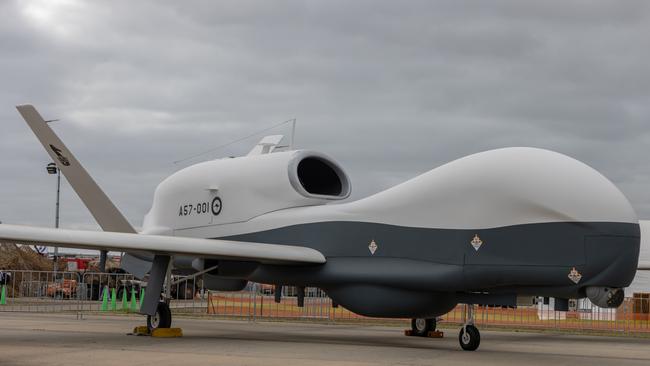 A MQ-4C Triton unmanned aircraft system on display in Avalon at the 2023 Australian International Airshow &amp; Aerospace and Defence Exposition Picture: Asanka Ratnayake/Getty Images