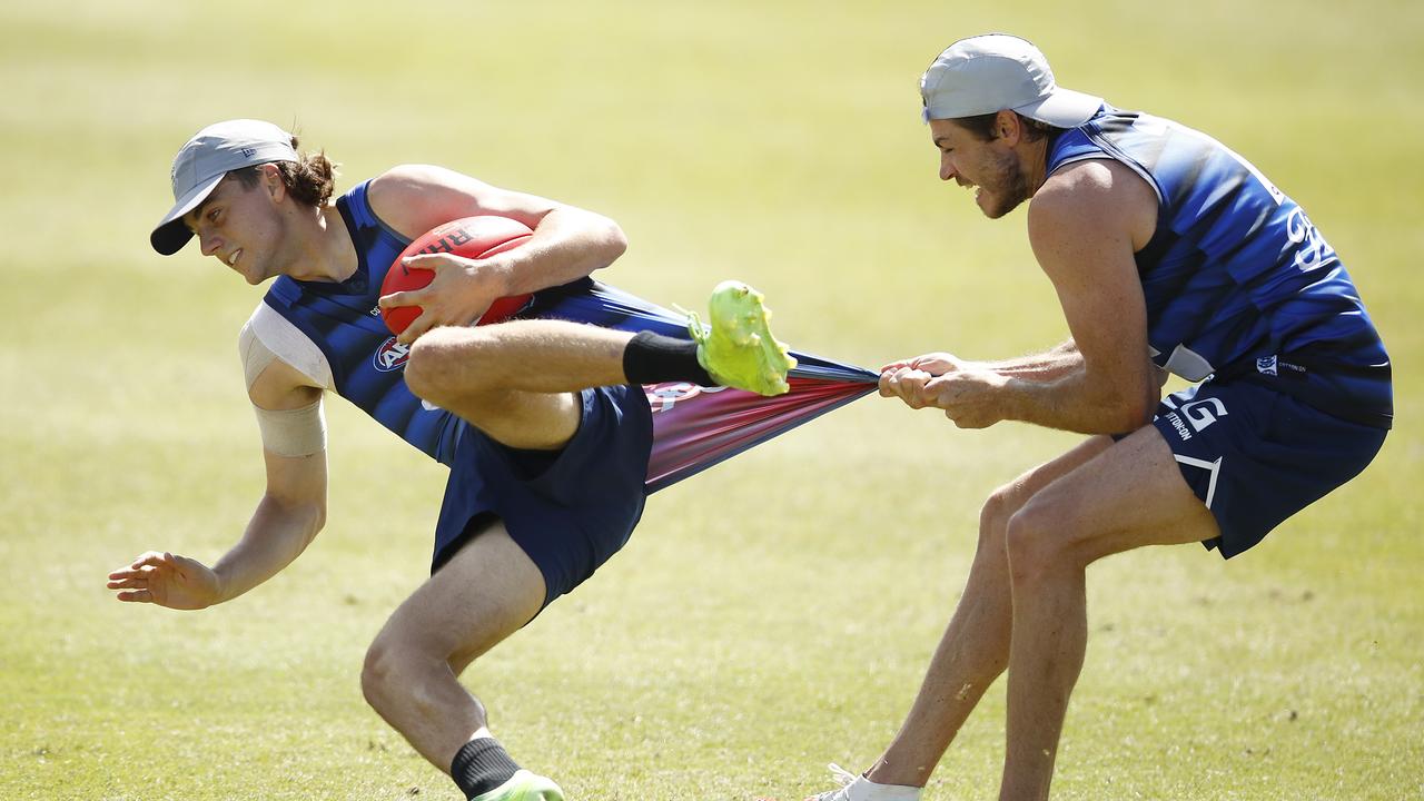 Isaac Smith in action at Geelong training. Picture: Getty Images