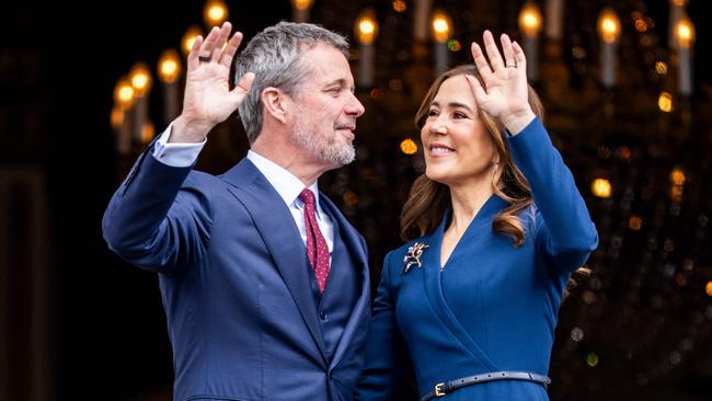 King Frederik X of Denmark and Queen Mary of Denmark wave from the balcony of Frederik VIII's Palace on the occasion of the king's 57th birthday. Picture: Ida Marie Odgaard / Ritzau Scanpix / AFP