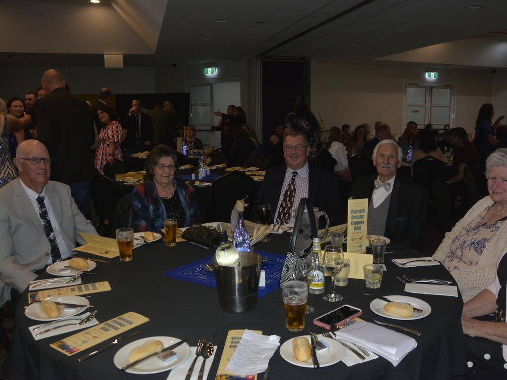 Garry (L), Dot, Michael (RSL Club CEO), Harry, Jenny and Jan (R) in for a good night at Warwick's Coppers Ball charity event on Saturday night.