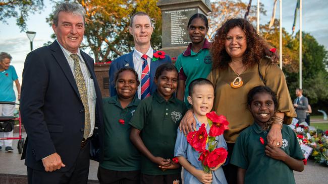 Hughes Bryant and McCarthy families as Territorians gather in Darwin City to reflect on Anzac Day. Picture: Pema Tamang Pakhrin