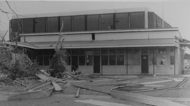 Legislative Assembly building, showing cyclone damage. Picture: Mark Walker