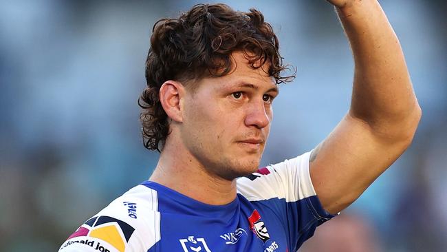 SYDNEY, AUSTRALIA - OCTOBER 04: Kalyn Ponga of the Knights looks dejected as he thanks fans following losing the NRL Elimination Final match between the South Sydney Rabbitohs and the Newcastle Knights at ANZ Stadium on October 04, 2020 in Sydney, Australia. (Photo by Cameron Spencer/Getty Images)