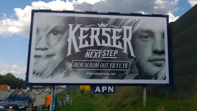 Despite no radio play, Kerser is popular enough for this massive billboard near his Campbelltown hometown. Picture: Supplied