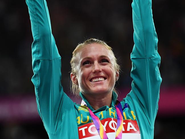 Sally Pearson after winning the 100m hurdles in London.