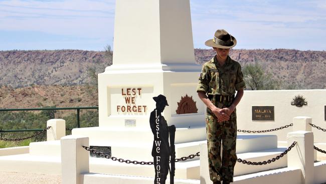 Remembrance Day 2022 commemorations at the Alice Springs cenotaph on Anzac Hill. Picture: Jason Walls